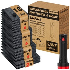 MEIQIHOME 18 Pack PackEase Travel Vacuum Bags 1500mAh Wireless Pump 80%