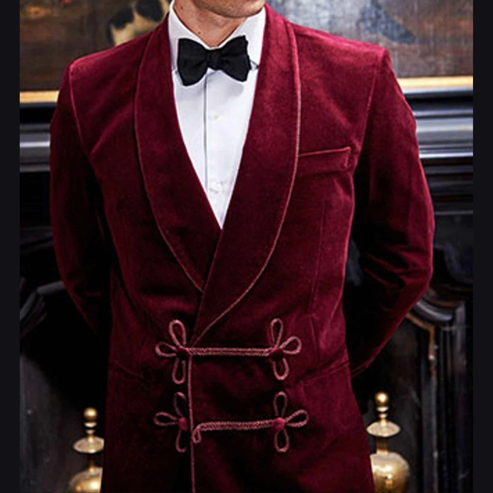 Men's Dark Red Velvet Smoking Blazer Luxury Evening Party Host Wear Dinner