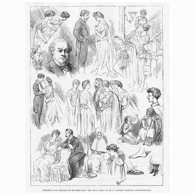 LONDON Greek Play The Tale of Troy at Sir CJ Freake's Residence - Old Print 1883