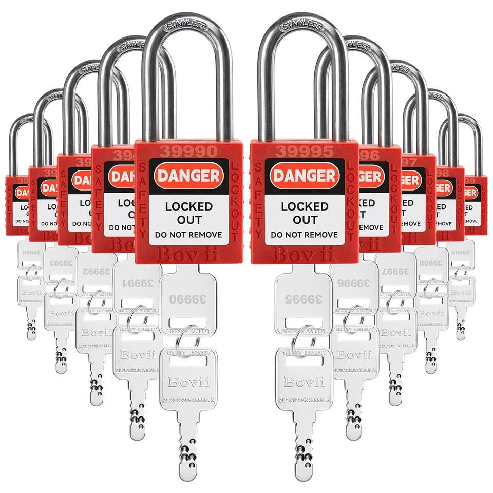 Lockout Tagout Locks Set - 10 Red Lockout Tagout Safety Padlock Keyed ...