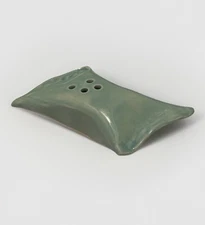 Field’s Pottery Pillow Flower Frog Ikebana Vase Decor 6” Signed Seafoam Green