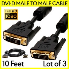 3 PCS DVI Cable 10 Feet DVI-D Male to Male Monitor Cord for PC Projector TV LCD