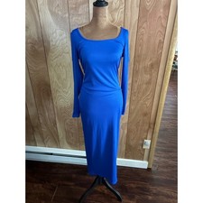 SHEIN Royal Blue Ribbed Long Sleeve Scoop Neck Bodycon Maxi Dress Small