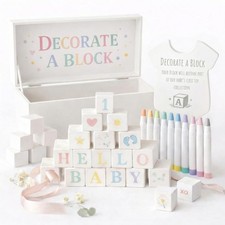 Baby Shower Blocks Decorating Game 48 White Wooden Cubes to Decorate, Stora...