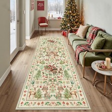 Christmas Runner Rug 2.6x8 Beige Washable Rugs Runner for Hallway