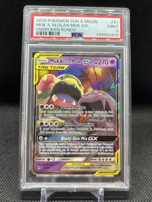 MUK & ALOLAN MUK GX 2019 Pokemon Sun & Moon Unbroken Bonds TAG TEAM #61 PSA 9 - Image 1 of 2