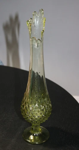 Vintage Fenton Green Hobnail Swung Stretch Glass Vase 15"