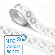 50 PCS NFC Stickers NTAG215 Tags, 504 Bytes Clear Waterproof Rewritable