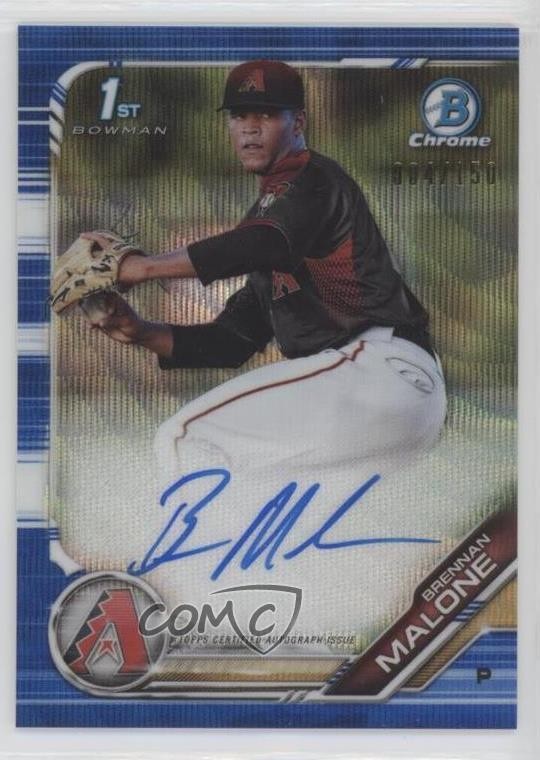 2019 Bowman Draft Chrome Pick Blue Wave Refractor 4/150 Brennan Malone Auto 0m8