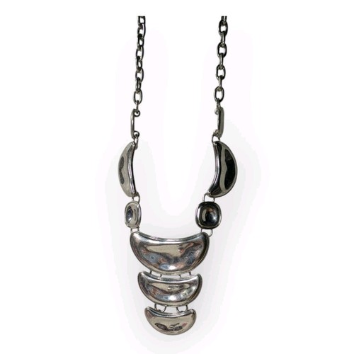 Vintage Crescent Moon Silvertone Bib Necklace Goddess Statement Runway 18" - Picture 5 of 11