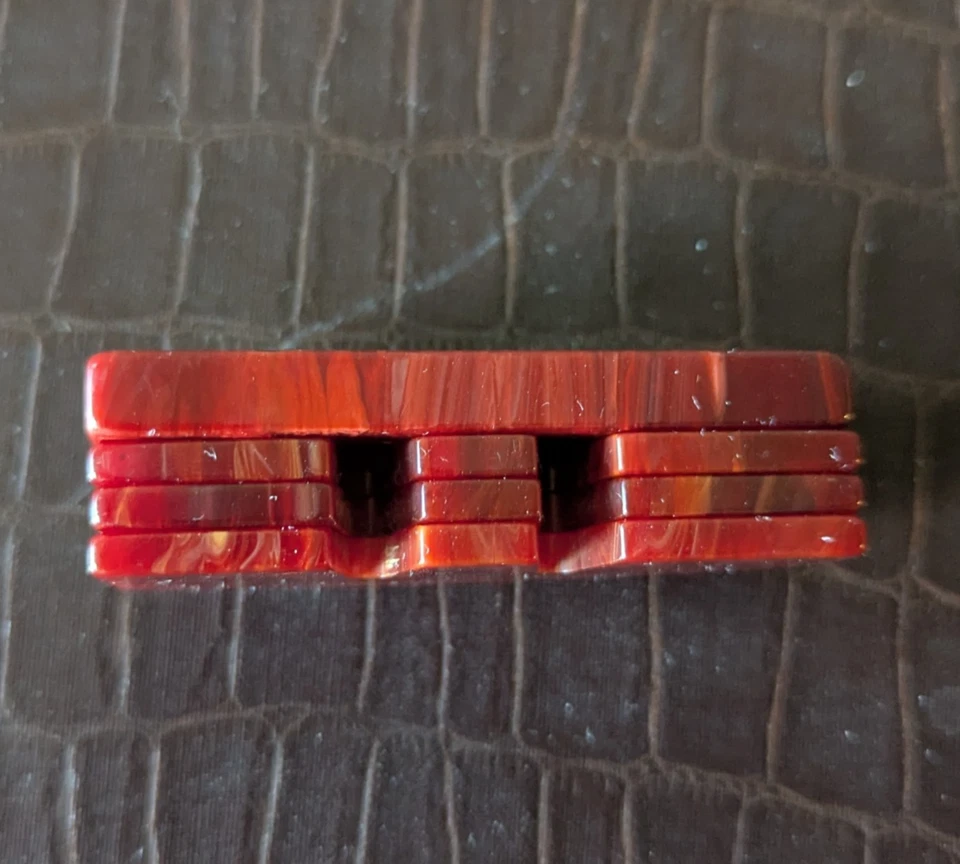 4 VINTAGE MAH JONG MAJONG CATALIN BAKELITE STOPPERS FANCY RED MARBLE COLOR - Image 4 of 4