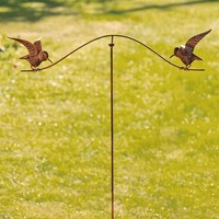 "Garten Deko Stecker \"Vogelwippe\" Metall Echt Rost Finish Outdoor Pflanzen Blumen"