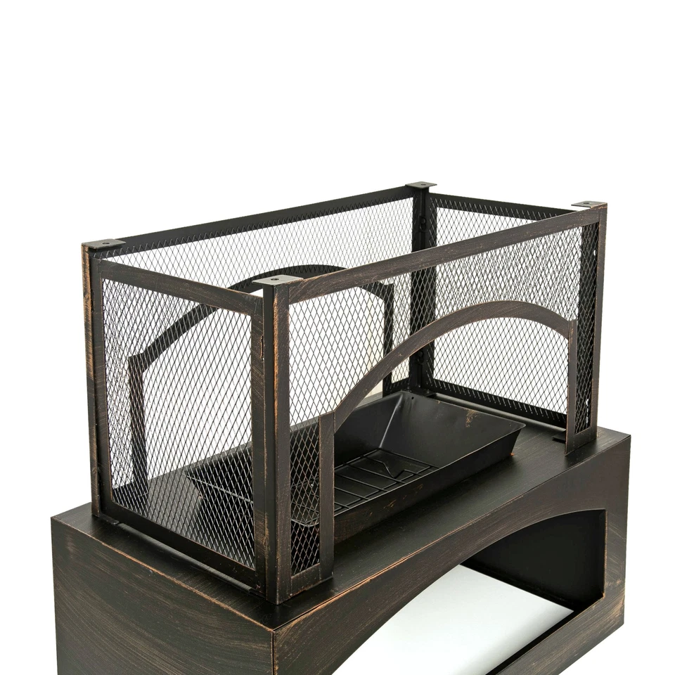 37 Inch Rectangular Bronze Outdoor Wood Burning Fireplace with Log Storage - Image 3 of 4