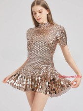 Sexy Shell Sequins Mini Dress Nightclub Dance Performance Clothing Bodysuit
