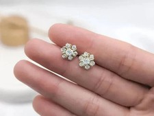 1Ct Round Lab Created Diamond Flower Stud Earrings 14k Yellow Gold Plated Classy
