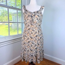 Floral Tea Length Sleeveless Dress Ann Taylor LOFT Petite 14 Ruffles Boho Career