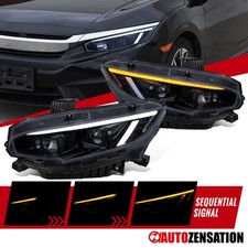 Fit 2016-2021 Honda Civic Black Smoke Led Drl Projector Headlights Sequential