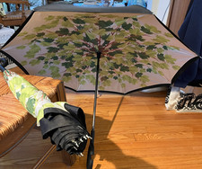 Green floral Double Layer Inverted Umbrellas - C Shaped Handle Reverse Folding