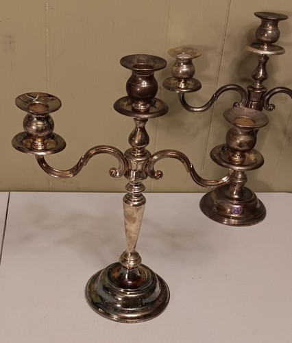 CANDELABRA PAIR SILVERPLATE 3 ARM INTERNATIONAL SILVER 1991 WEIGHTED 14.5X13 - Picture 7 of 17