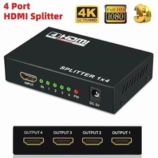 HD 4K 4 Port HDMI Splitter 1x4 Repeater Amplifier 1080P 3D Hub 1 In 4 Out