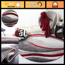 Modern Round Area Rug 3' Grey & Red
