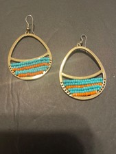 Boho gold earrings with orange and turquoise ...