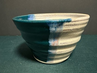 Studio Art Empty Bowl Pottery Ribbed Teal Multicolor Bowl