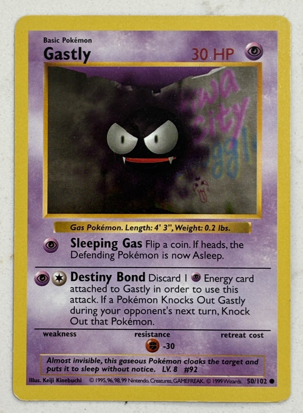 Shadowless Gastly 50/102 Base Set Non Holo Common WoTC Pokémon TradingCG 1999 LP