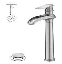 BWE Waterfall Tall Spout Single Hole Single Handle Vessel Faucet Brushed Nickel