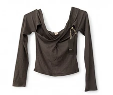 NWT West Of Melrose Cross Strap Black Ribbed Long Sleeve Women’s Top Size Small