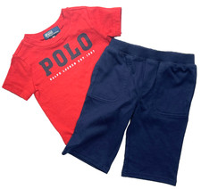 New With Tags Polo Ralph Lauren Boys Red Tee Shirt  Navy Pants Set sz 9m