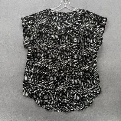 Simply Vera Vera Wang Blouse Womens Large Black White Abstract V-Neck Cap Sleeve