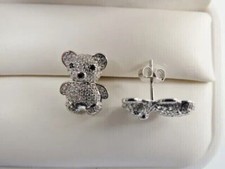 2Ct Round Simulated Diamond Women's Teddy Stud Earrings 14k White Gold Plated