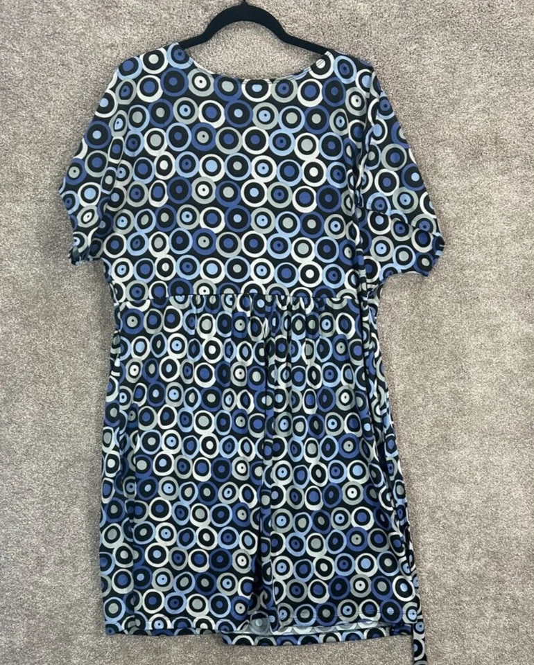 Vestido Tessuto 2X=18-20W Hasta la Rodilla Azul Remolino Círculos Gorra Manga Corta Corbata Trasera Foto 4 de 4