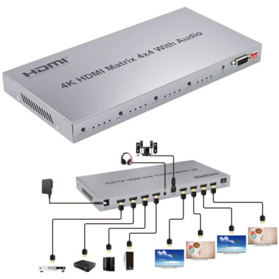 3D 4K HDMI Matrix 4x4 Switch Splitter 4 In 4 Out Video Converter Audio Extractor