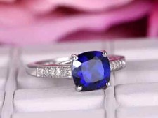 2.0Ct Cushion Cut Simulated Sapphire 14K White Gold Plated Women's Wedding Ring