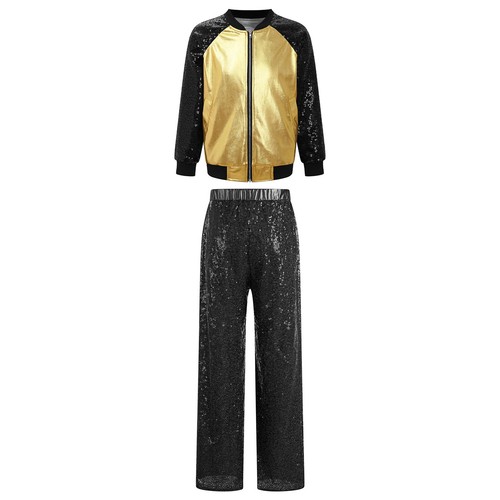 Kids Girls Dancewear High Waist Outfit Sequin Tracksuits 2pcs Pants Long Sleeve - Picture 70 of 133