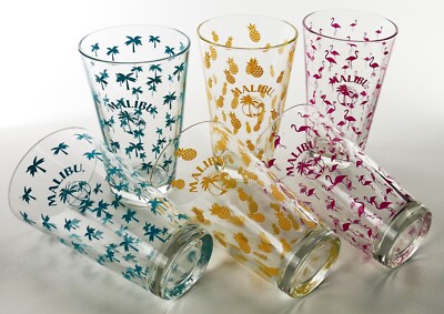 Malibu 6er Set Gläser Likör Cocktailglas Mixglas Pink, Blau und Gelb Glas 8379