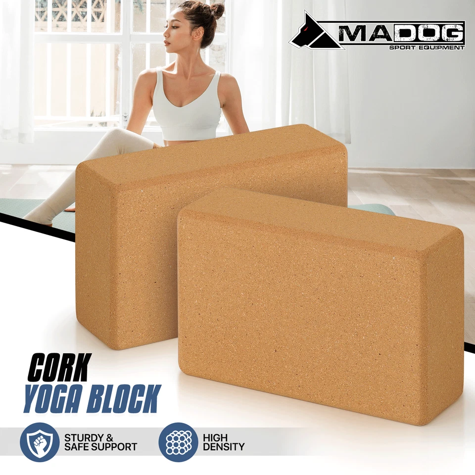 MADOG 2 Pack Cork Non-Slip Yoga Block Gym Home Pilates Fitness Stretching Exercise Aid
