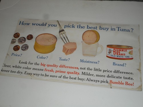 BUMBLE BEE TUNA Supermarket Grocery Store Advertising Sign 1950s 20" X 11" - Picture 11 of 24
