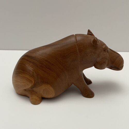 Vintage Hippo Hippopotamus Hand Carved Wooden Sculpture Ornament Figurine Animal - Picture 3 of 9