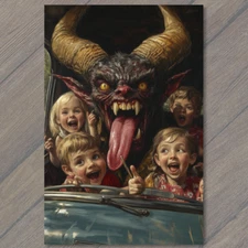4x6"  Devil Driving Family Fun Chaos Humor Children Artwork Retro Scene