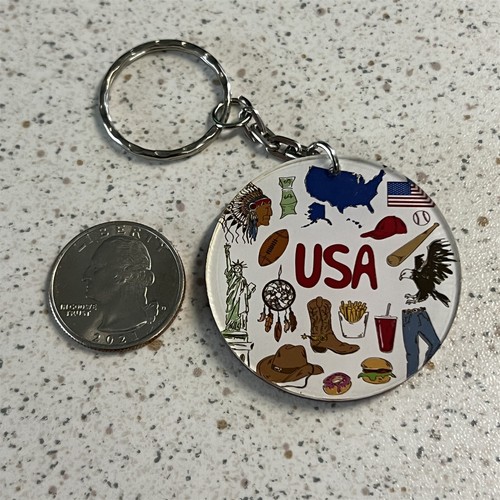 USA American Flag Travel Souvenir Round Keychain Key Ring #46700 | eBay
