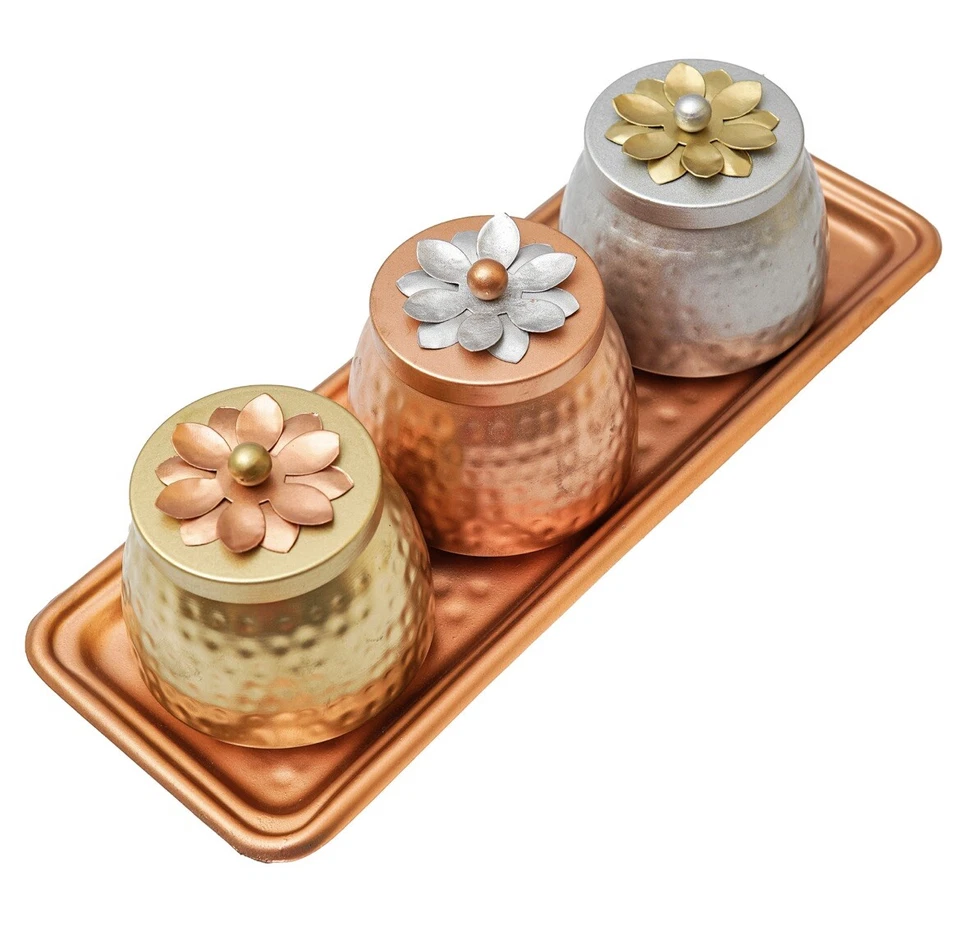 Juego de 3 cuencos de latón con bandeja para servir mesa en casa Foto 2 de 4