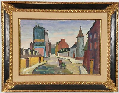 Rare Impressionist Gouache Watercolor by Mrywyn Lake Eaton, ''European Village''