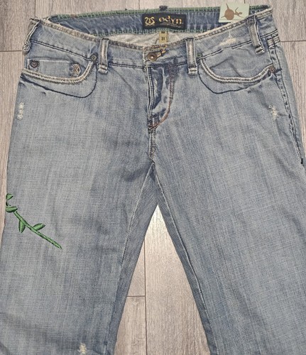 Vintage Y2K Odyn Embroidered Floral Print Flare Bootcut Jeans Blue Women's 31X34 - Picture 3 of 10