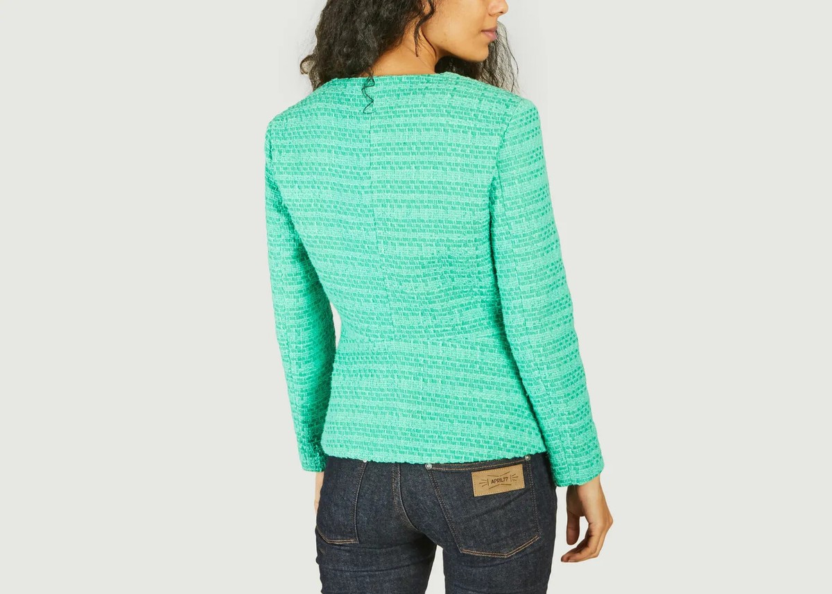 完売品　MYNE TWEED BLOUSON/GREEN なぐもふうか MUSINSA | ETMON Curved Round Tweed Jacket, Light Green