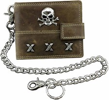 Skull Biker Span Leather Wallet With Coins Purse and Safe chain