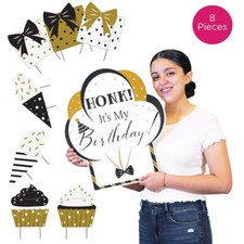 8 ct. Black  Gold Birthday Yard Signs