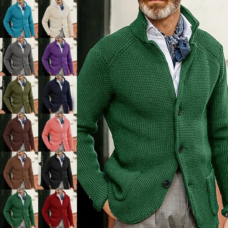 Mens Outwear Long Sleeve Cardigan Sweater Comfy Stand Collar Men